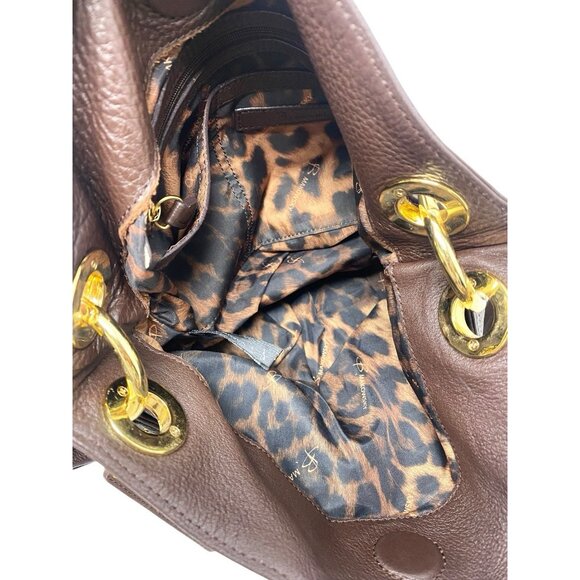 B Makowsky Dark Brown Leather Hobo Shoulder Studded Handbag Purse Logo Keychain - Picture 6 of 9